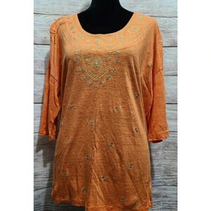J. Jill Love Linen Women's Top Blouse Small Orange Peach Embellished Sequins